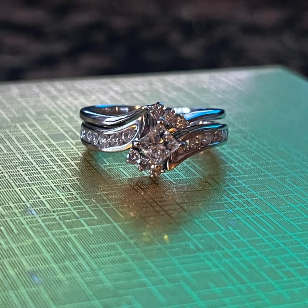 White gold diamond wedding set